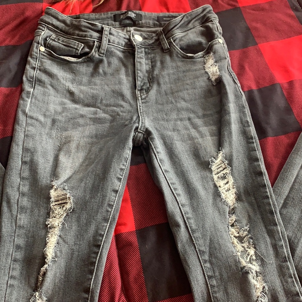 Gray Distressed Skinny Fit Judy Blue Jean